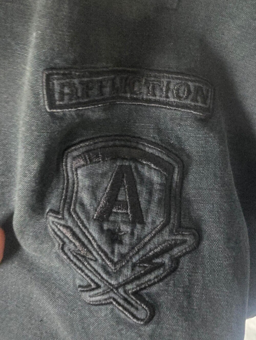 RARE VTG Affliction hybrid hooded denim jacket Mens 2X Full-zip, Black, Y2K - Picture 10 of 16